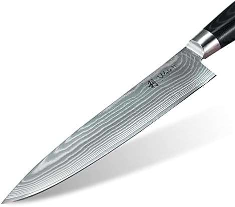 Wakoli Mikata Damasco Faca do chef, comprimento da lâmina de 8 polegadas-Faca de Chef Profissional de