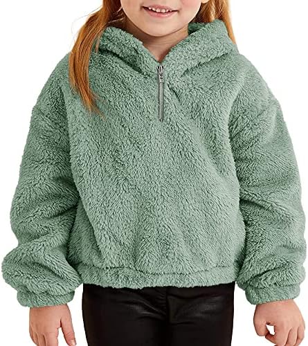 Hoodies difusos da menina das crianças quentes soltas 1/4 zip de lã de lã Sherpa moletons de inverno tops de inverno