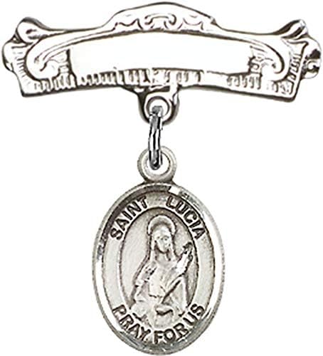 Rosgo do bebê de obsessão por jóias com Santa Lúcia de Syracuse Charm e Arched Polded Badge