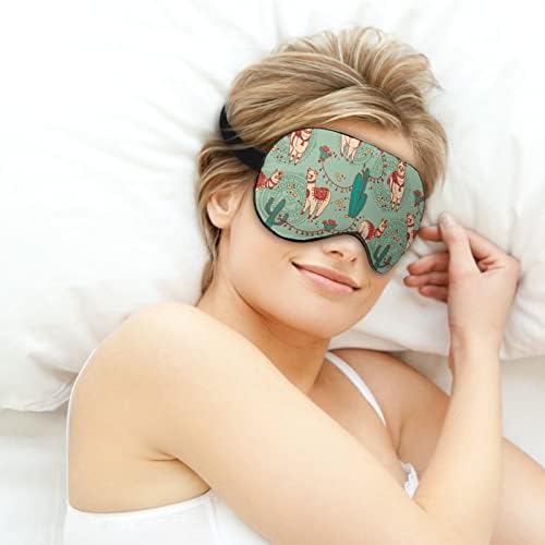 Alapaca fofa e cacto máscara de sono capa noturna olho para mulheres bloqueia a luz para a viagem de viagem de viagem de viagem tira ajustável