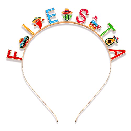 Cealxheny Cinco de Mayo Bandas para mulheres, bandas de cabelo mexicanas Fiesta, colorido Sombrero Chili