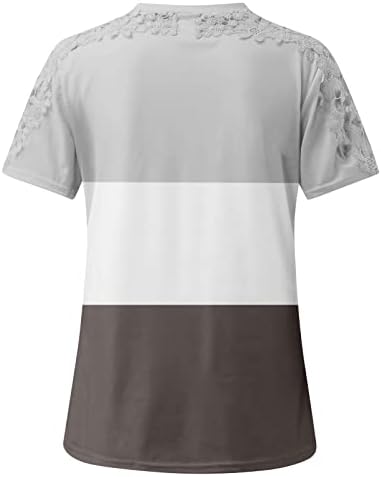 Trebin Fashion Fashion Lace Hollop Solid Color Roul Round Manga curta T-shirttop