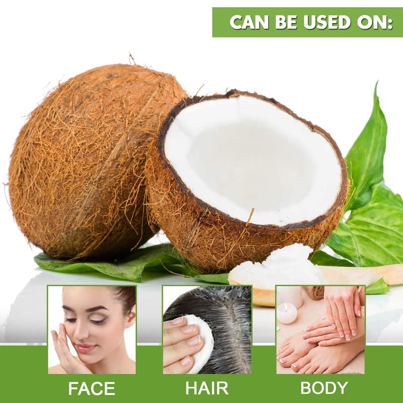 É um óleo de coco cru e orgânico extra -virgem natural puro para a pele, cabelos, cutículas, couro cabeludo e pé | Hidrata e nutre a pele | Use em massagem, portador de petróleo e receitas de cuidados com a pele DIY