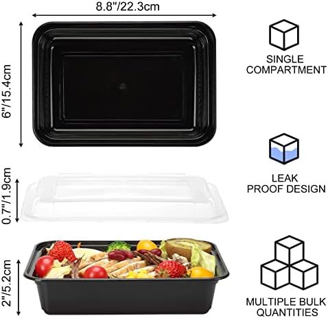 MORETES 30 PACK refeição Preparar recipientes de alimentos plásticos com tampas de 38 onças, 1 Compartimento Disponicável