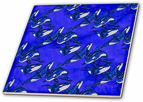 3DROSE Um padrão de baleias matadoras tribais sobre um mapa náutico. - Azulejos