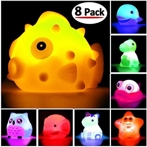 Brinquedos de banho, 8 PCs iluminam brinquedos de borracha flutuante, piscando como troca de luz em