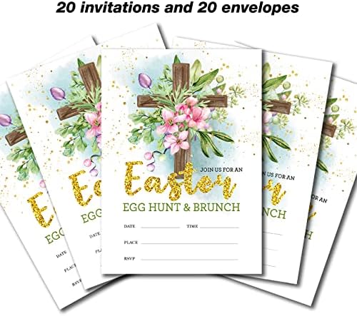 Yidou Spring Cross Cross Easter Party Invitations Brunch de Páscoa Easter Hunt Festa de caça ao ovo Preencha os cartões de convites 20 convites e envelopes
