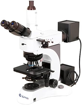 Kalstein Microscópio Profissional Trinocular metalúrgico com sistema óptico infinito, BF/DF, Sistema de Iluminação Transmitido e Refletido poderoso com iluminação Kohler YR0255