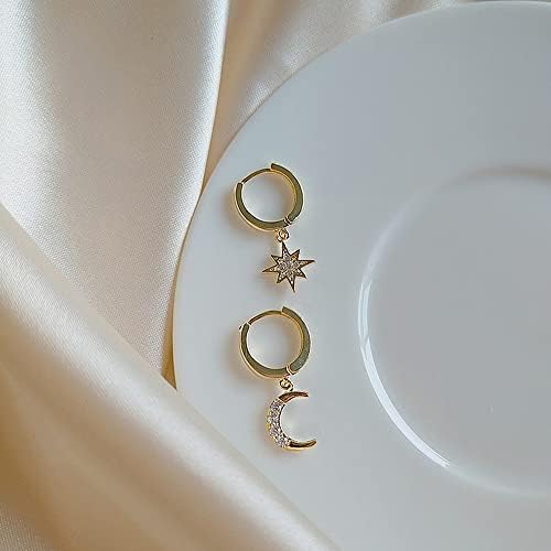 Syksol Guangming - um par de estrela de cristal assimétrica, berros pequenos brincos de argola, jóias de clipe de cartilagem delicadas ótimas para presentes de aniversário, casamento