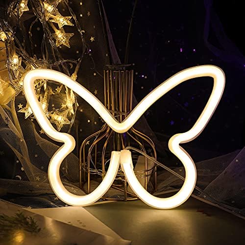 Enuoli Butterfly Neon Sinais de luzes de neon de borboleta LED brancas quentes alimentadas por 3-AA Bateria/Luzes de Carregamento USB LED LEITOS NOITE BORBANTES BORBORFLY LUZES DE NEON PAR