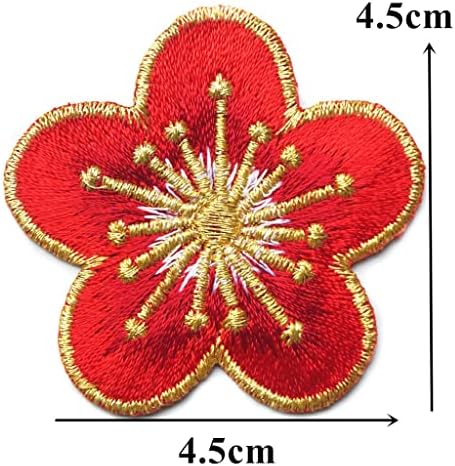 TJLSS 5pcs Red Plum Blossom Flowers Gradiente colorido manchas bordadas costuram ferro em crachás para roupas