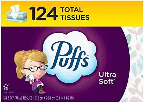 Puffs Ultra Soft Non-Lotion Facial Tissues, 1 caixa de família, 124 tecidos por caixa