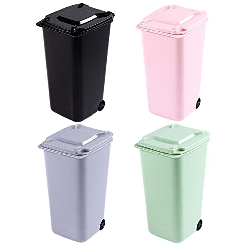 Kisangel 4pack mini lata de lata de lixo com tampa, lixo de lixo de desktop lixo pequeno lixo de armazenamento para escola de escritório
