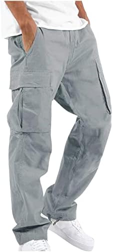 Calças de vários bolsos do Hoyomi Men-Pocket, cargo de cargo ao ar livre, calça de calça tática de calças retas, calças de carga marrom, calças de carga cinza, calças de carga bege, #2 cinza, x-large