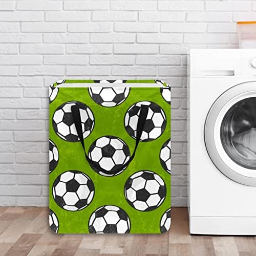 Cestas de lavanderia com alças padrão de futebol dobrável cesto de armazenamento de impressão verde para