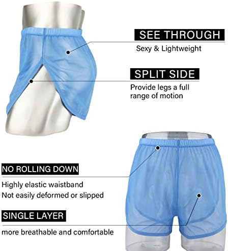 Yinyouyu masculino vê através de shorts Sexy Mesh Roupa Grande Boxer lateral lateral Lounge Louse Bostais respiráveis