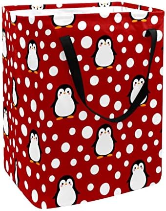 Pinguim com cesto de lavanderia dobrável com estampa branca, cestas de lavanderia à prova d'água de 60L