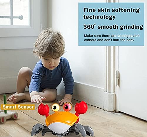 Brinquedo de bebê de caranguejo rastejante com luz e música, brinquedos interativos de criança com função de prevenção de obstáculos ao sensor, USB recarregável e divertido brinquedo para bebês, crianças pequenas e crianças laranja