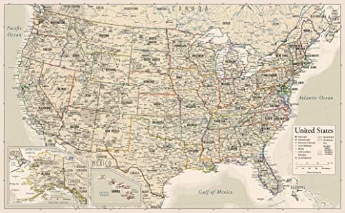 Mapa de estilo antigo EUA - mapa do gráfico de parede dos Estados Unidos da América - fabricado nos EUA