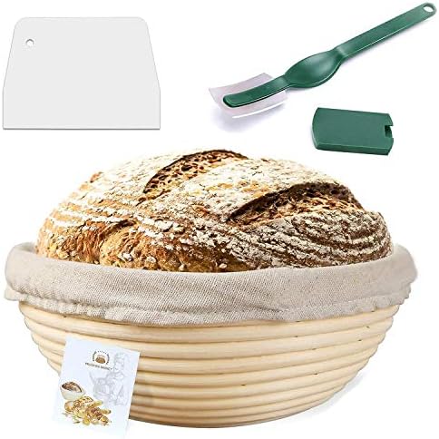 Cesta de prova de 9 polegadas, cesta de prova de pão de Wertioo Banneton + pão coxo + raspador de massa +