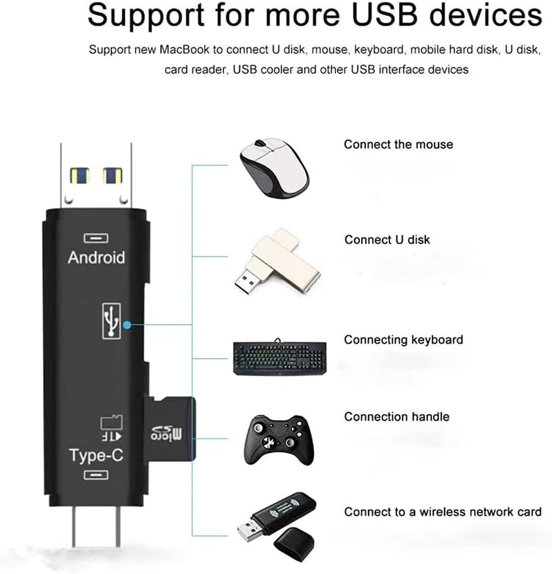 Volt+ 5 em 1 Cartão multifuncional Leitor compatível com Xiaomi Mi 11x Pro possui USB Type-C/ MicroSB/ TF/ USB 2.0/ SD Card Reader