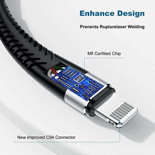 4pack 3ft iPhone Fast Charger Cable, [Certificado com MFI da Apple] USB C para o cabo Lightning, suporte