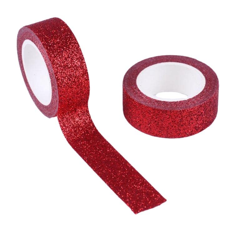 Syntego Red Glitter Washi Fita decorativa Craft Auto -adesivo Stick em acabamento pegajoso de glitter