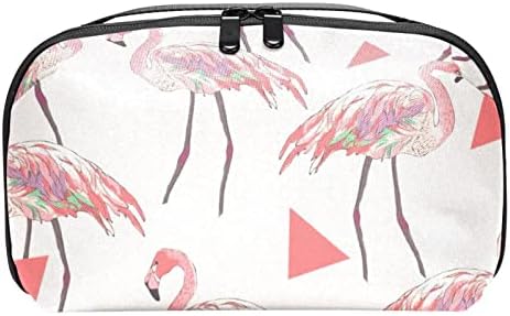 Organizador eletrônico, organizador de cabo de viagem Bolsa de bolsa Acessórios eletrônicos Carregar bolsa de armazenamento à prova d'água portátil para cabo, cordão, carregador, moderno Triângulo rosa flamingo de verão tropical