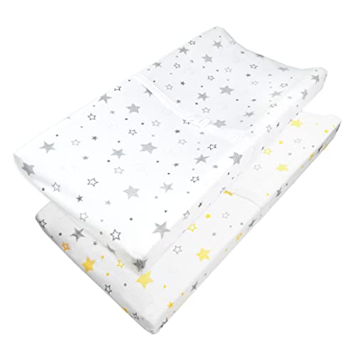 American Baby Company 2 pacote Impresso algodão Casto de algodão Cobertão de alteração Tampa da almofada de mesa - Compatível com Mika Micky Bassinet, Golden Yellow Stars/Super Stars, para meninos e meninas