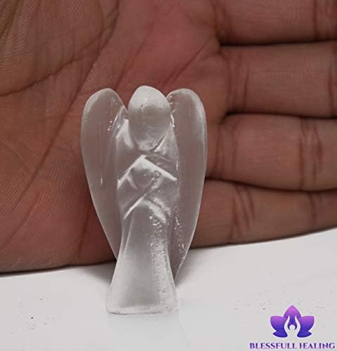 Reiki de Pedra Selenita Natural Escritada Gemita Espiritual Pocket Pocket Angel estátua Decoração de Ornamento 2 polegadas Aprox - Blessfull Healing