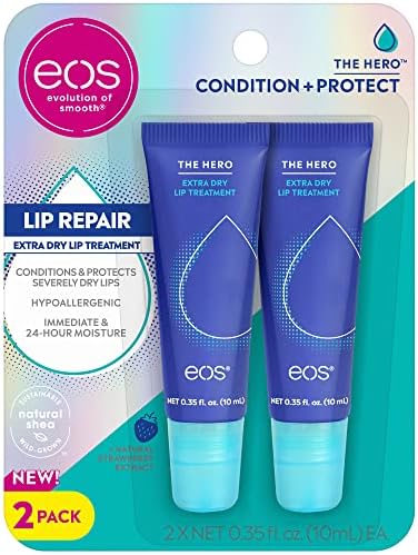 EOS The Hero Repair Lip Lip, tratamento labial extra seco, umidade de 24 horas, extrato natural de morango,
