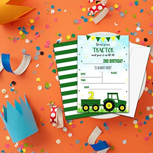NYCTUG Green Tractor Birthday Party Invitation, Tractor Party Convide Cards for Kids ， Boys & Girls, 20 convite