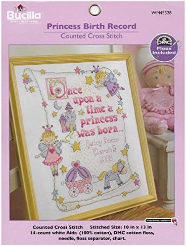 Kit de recorde de nascimento de ponto cruzado de Bucilla, 10 por 13 polegadas, 45328 Princess, Pink