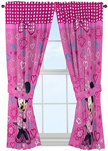 Disney Minnie Mouse Painéis de janela cortinas draxas rosa arco-arco, 42 x 63 cada