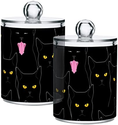 Recipientes fofos de recipientes de banheiro de cotonete de gatos pretos com tampas conjuntos de algodão