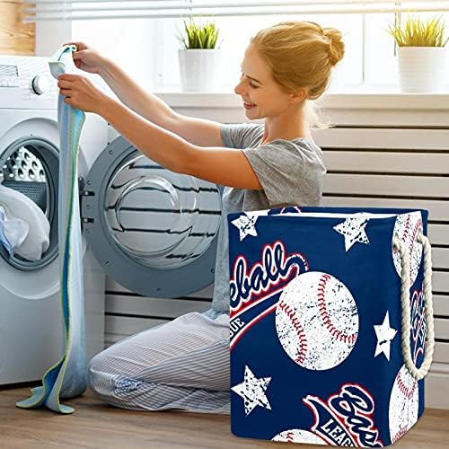A liga de beisebol de Indicultura estrela esportes bola azul grande lavanderia cesto cesto de roupas dobráveis ​​para roupas de roupas para roupas para o organizador de brinquedos, decoração de casa para banheiro do quarto