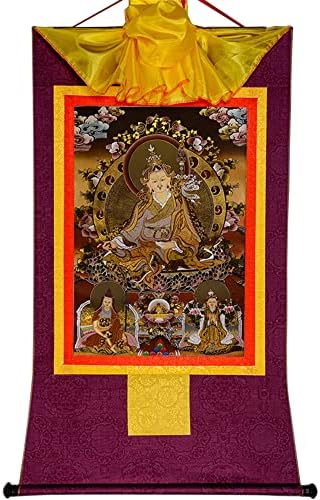 Gandhanra três formas de guru rinpoche, padmasambhava, lótus nascido, arte de pintura tibetana thangka, brocado budista thangka, tapeçaria de buda com rolagem, tipo preto