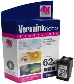Versaink-Nano HP 62 MS Mic Mic Black Timck Cartucthing para verificação de impressão e versaink-nano 62 CS Tri-Color Tination Cartidge Pack