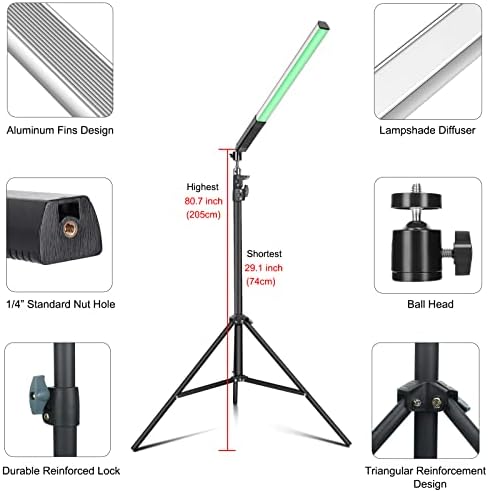 RGB LED Video Light Wand, Luxceo Dimmable LED Photography Bust com 29 '' 'a 81'
