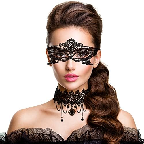 Jewelrywe mascarada de traje máscara de renda para mulheres venezianas máscara ocular gargantilha para halloween