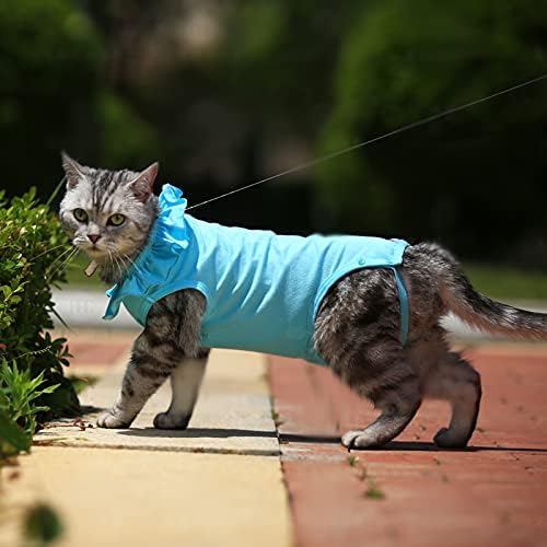 Yaepoeto Cat Recovery Suitim após o traje de cirurgia para gatos, substituto de colarinho eletrônico, mantenha de lamber feridas abdominais, roupas respiráveis ​​de gatinho, quentes após a barba