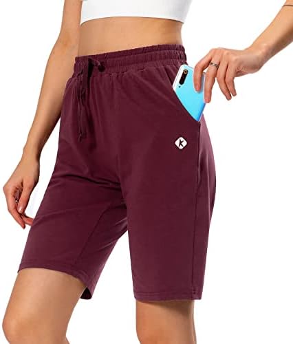 Shorts bermudas femininos shorts de malhas de suor de algodão longos puxam shorts de lounge com bolso