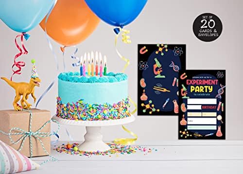 QOFO Science temático Party Party Convites de 20 com envelopes, festa da experiência, festa de aniversário,