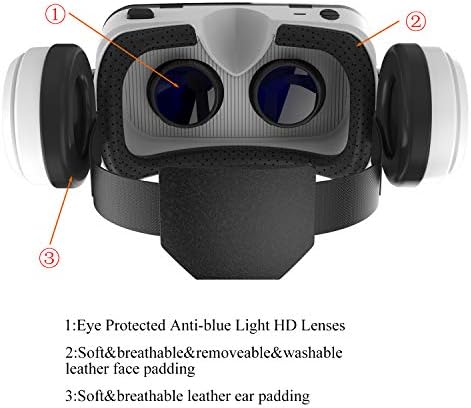Fone de ouvido VR com fones de ouvido BT, fone de ouvido HD de realidade virtual protegida por olhos, óculos VR para iPhone e Android Telefone dentro de 4.7-6.2Screen