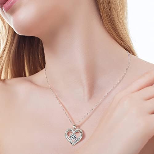 Dfunh Heart Birthstone Colares para mulheres, 925 colar de pendente de prata esterlina para meninas aniversário