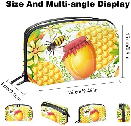 Organizador de eletrônicos, bolsa de cosméticos, organizador de viagens eletrônicas, bolsa de tecnologia, padrão de mel de flor de abelha