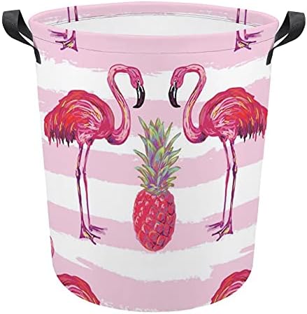 Foduoduo cesta de lavanderia rosa flamingo e abacaxi cesto de lavanderia com alças Saco de armazenamento