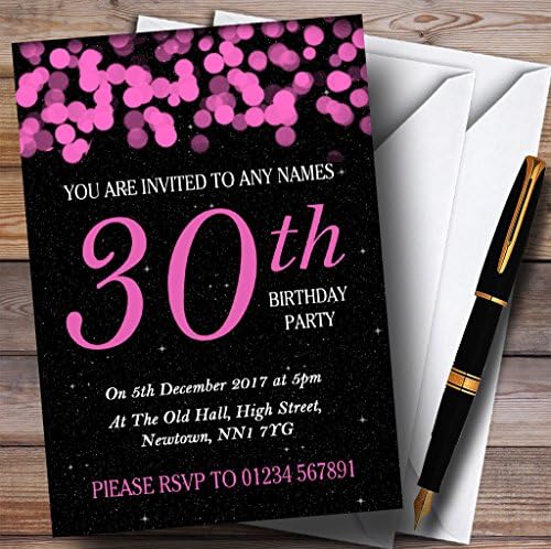 Pink Bokeh & Stars 30º convites de festa de aniversário personalizados