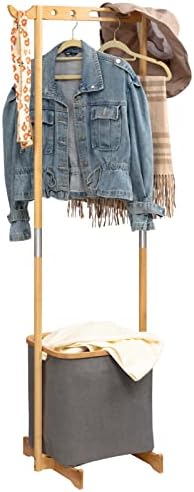 Alimorden Bamboo Laundry Turgo com rack de secagem, bolsa de lavanderia removível para sala de estar, quarto