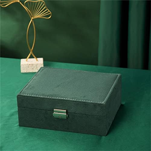 Wenlii Caixa de jóias de viagem portátil de duas camadas com veludo verde de veludo de veludo de